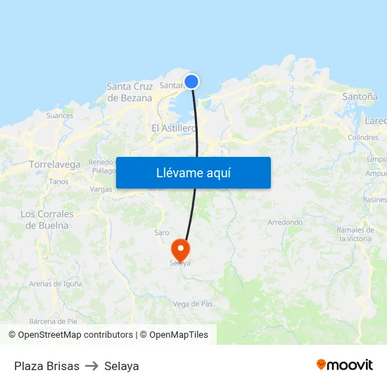Plaza Brisas to Selaya map