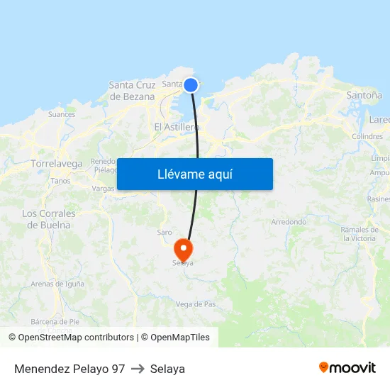 Menendez Pelayo 97 to Selaya map