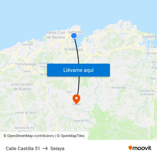 Calle Castilla 51 to Selaya map