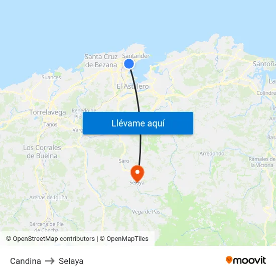 Candina to Selaya map
