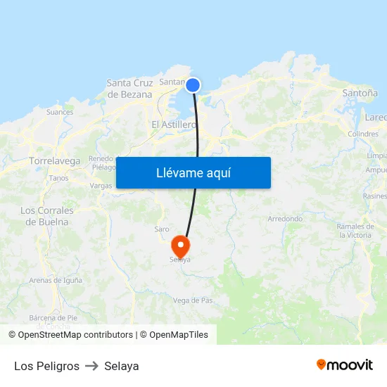 Los Peligros to Selaya map