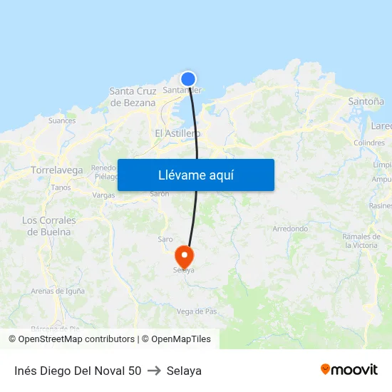 Inés Diego Del Noval 50 to Selaya map