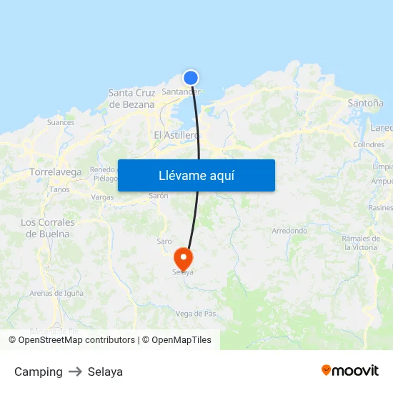 Camping to Selaya map