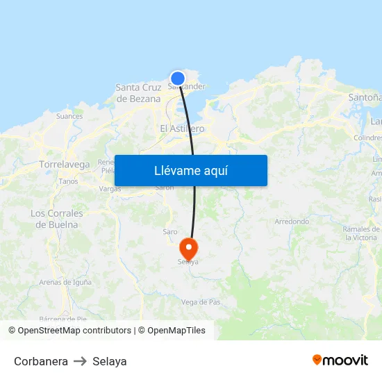 Corbanera to Selaya map