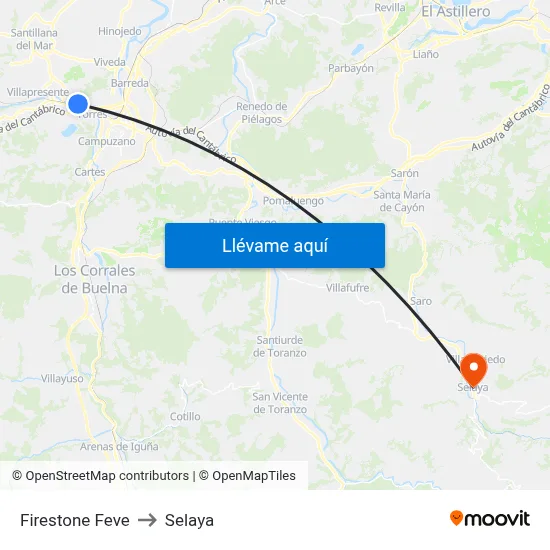 Firestone Feve to Selaya map