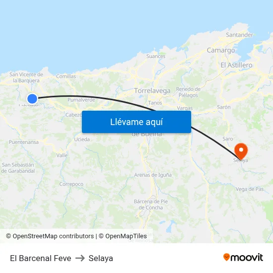 El Barcenal Feve to Selaya map