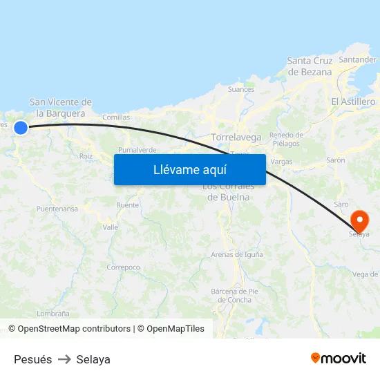 Pesués to Selaya map