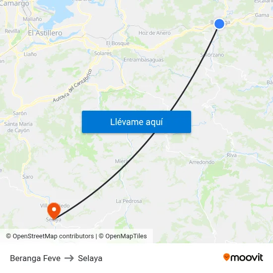 Beranga Feve to Selaya map