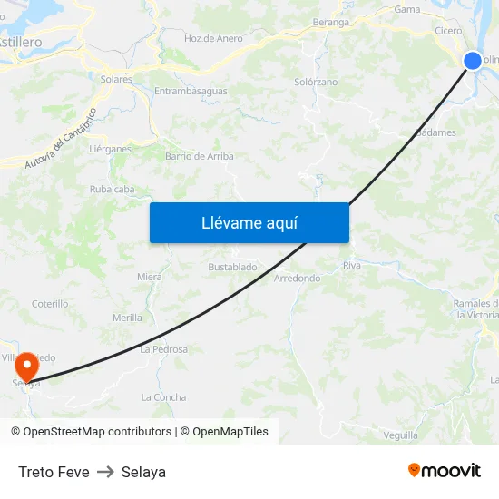 Treto Feve to Selaya map