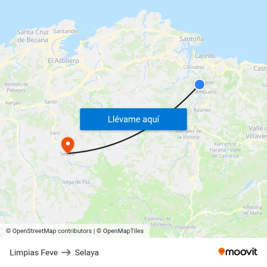 Limpias Feve to Selaya map