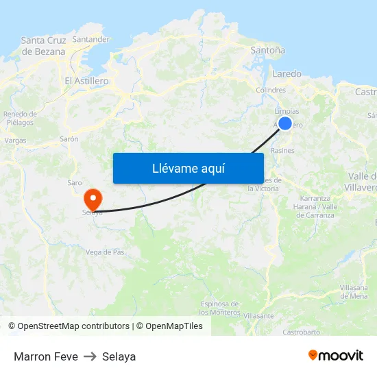Marron Feve to Selaya map