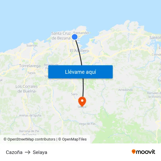 Cazoña to Selaya map