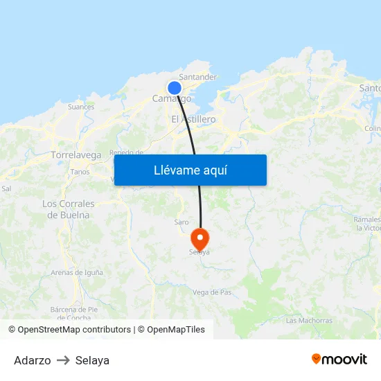 Adarzo to Selaya map