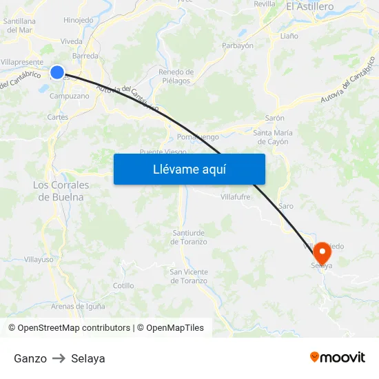 Ganzo to Selaya map