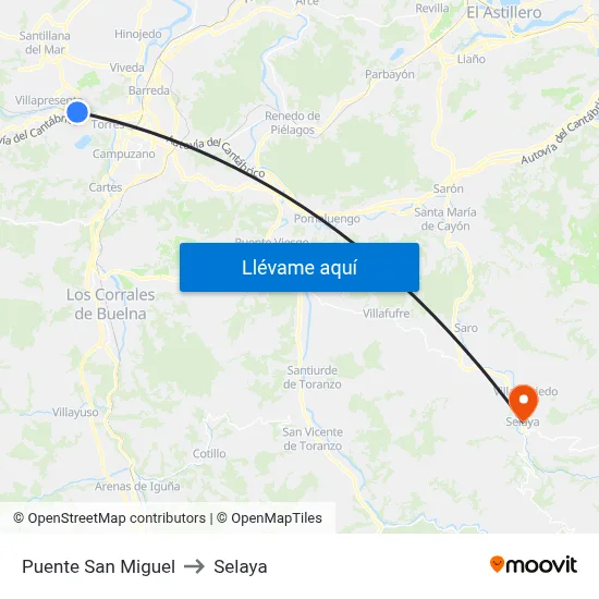 Puente San Miguel to Selaya map