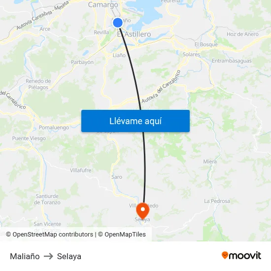 Maliaño to Selaya map