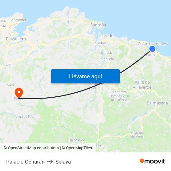 Palacio Ocharan to Selaya map