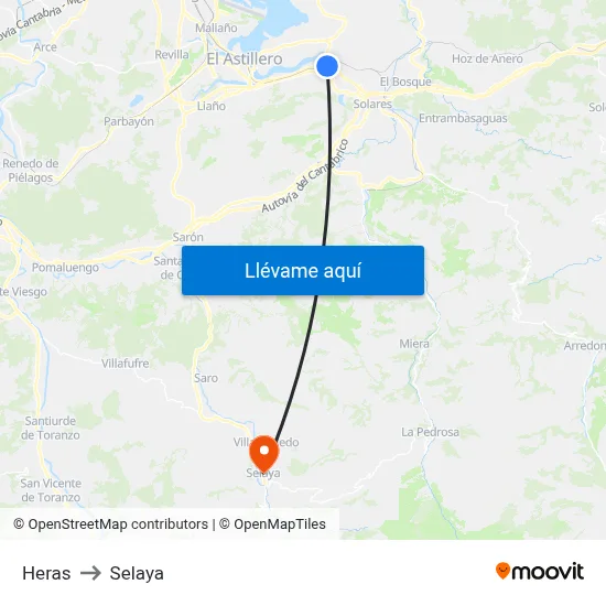 Heras to Selaya map