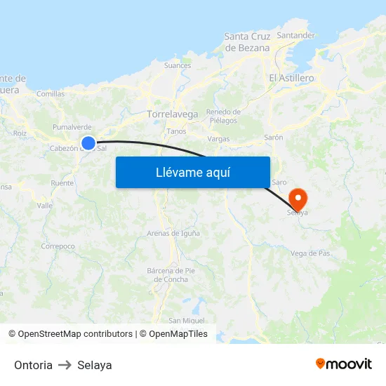 Ontoria to Selaya map