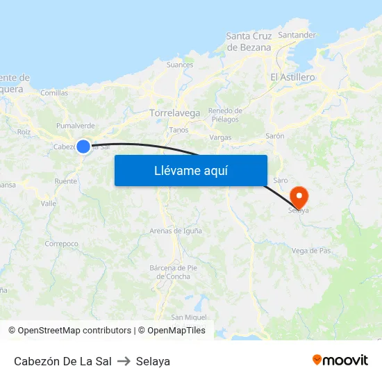 Cabezón De La Sal to Selaya map