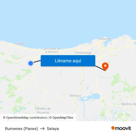 Rumenes (Panes) to Selaya map