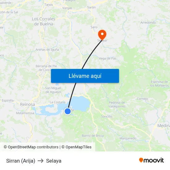 Sirran (Arija) to Selaya map