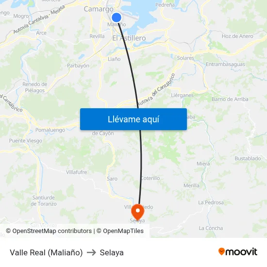 Valle Real (Maliaño) to Selaya map