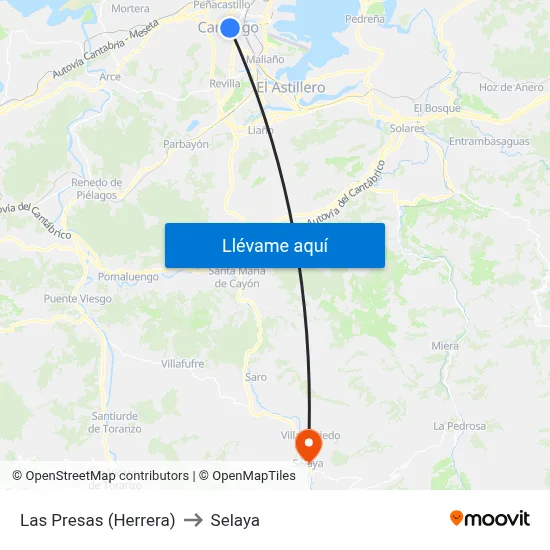 Las Presas (Herrera) to Selaya map