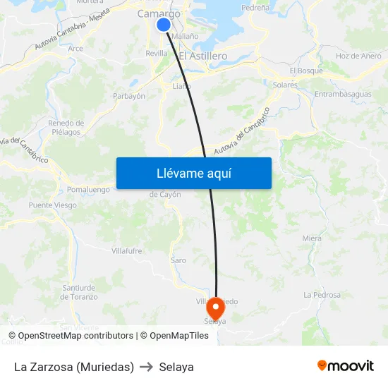 La Zarzosa (Muriedas) to Selaya map
