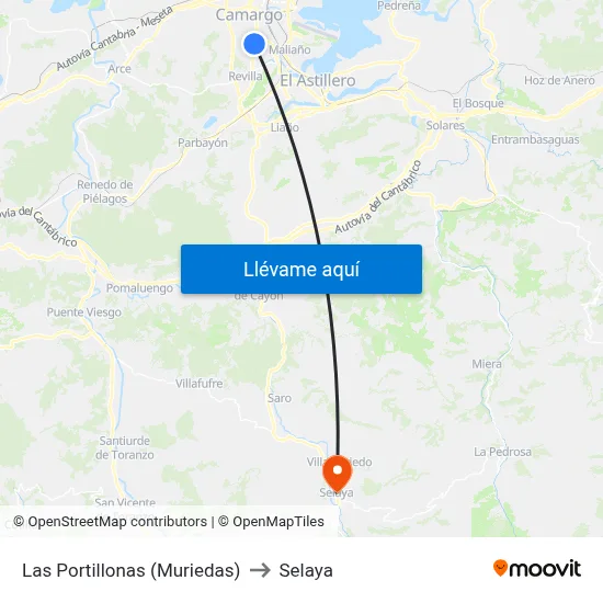 Las Portillonas (Muriedas) to Selaya map