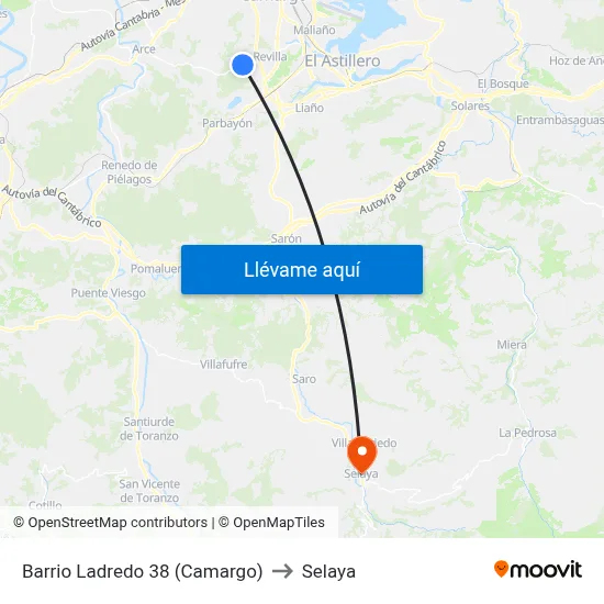 Barrio Ladredo 38 (Camargo) to Selaya map