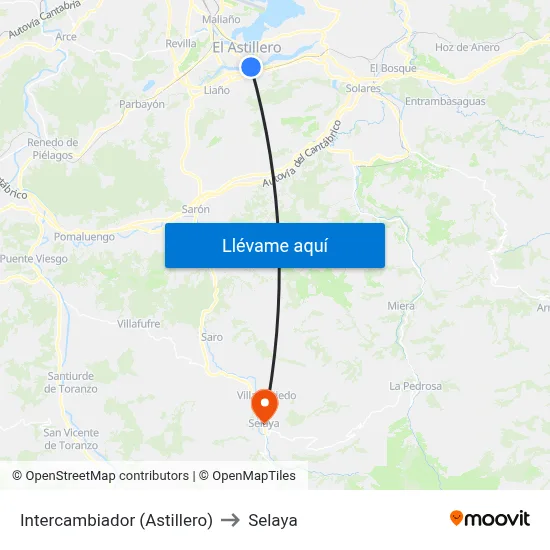 Intercambiador (Astillero) to Selaya map