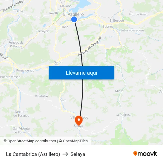 La Cantabrica (Astillero) to Selaya map