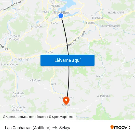 Las Cacharras (Astillero) to Selaya map
