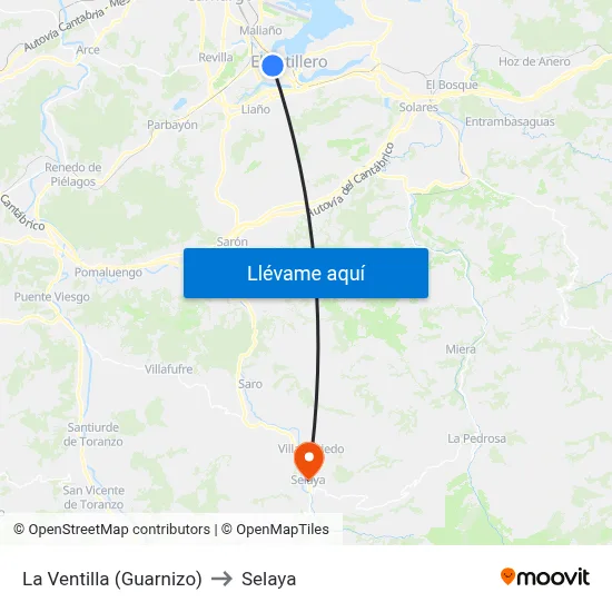 La Ventilla (Guarnizo) to Selaya map