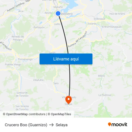 Crucero Boo (Guarnizo) to Selaya map