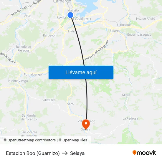 Estacion Boo (Guarnizo) to Selaya map