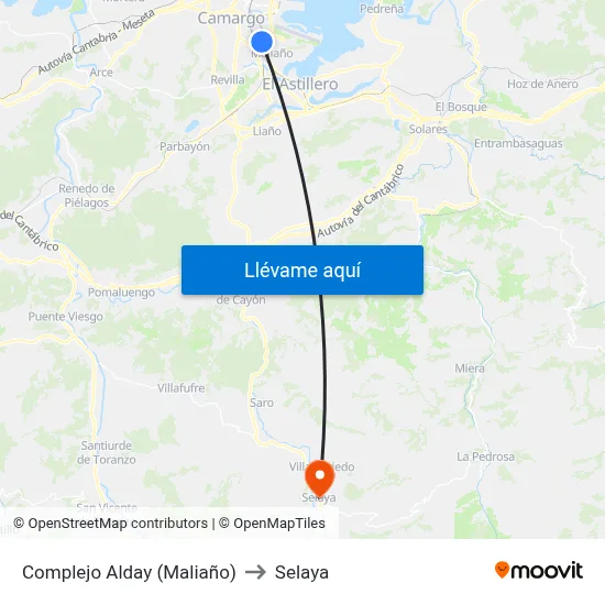 Complejo Alday (Maliaño) to Selaya map