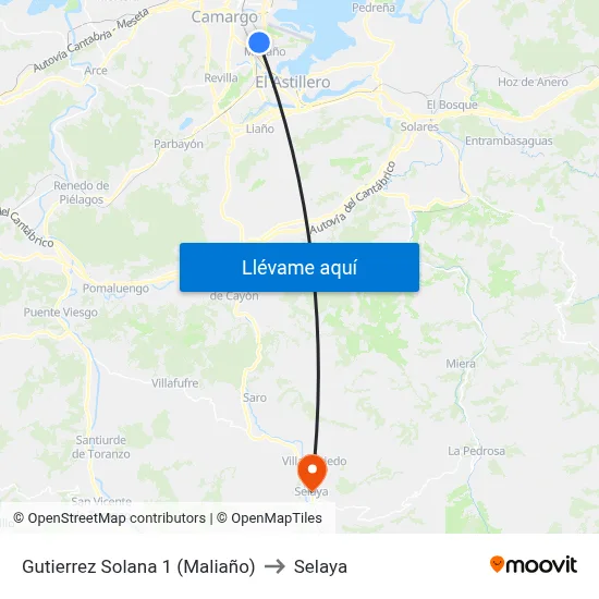 Gutierrez Solana 1 (Maliaño) to Selaya map