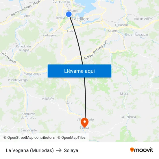 La Vegana (Muriedas) to Selaya map