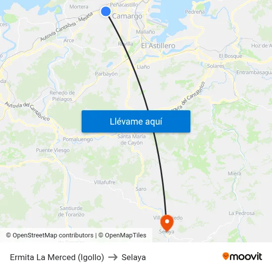 Ermita La Merced (Igollo) to Selaya map