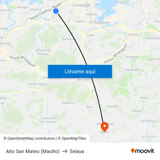 Alto San Mateo (Maoño) to Selaya map