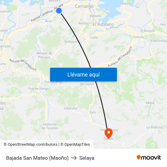 Bajada San Mateo (Maoño) to Selaya map