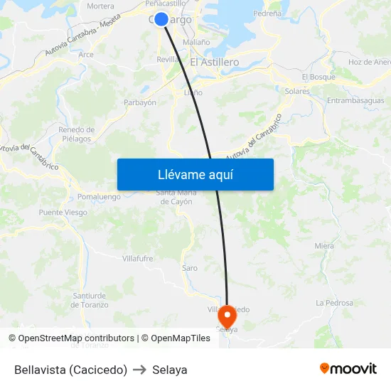 Bellavista (Cacicedo) to Selaya map