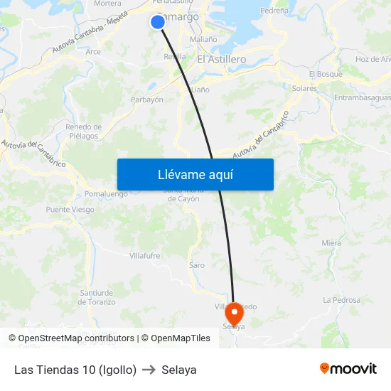 Las Tiendas 10 (Igollo) to Selaya map