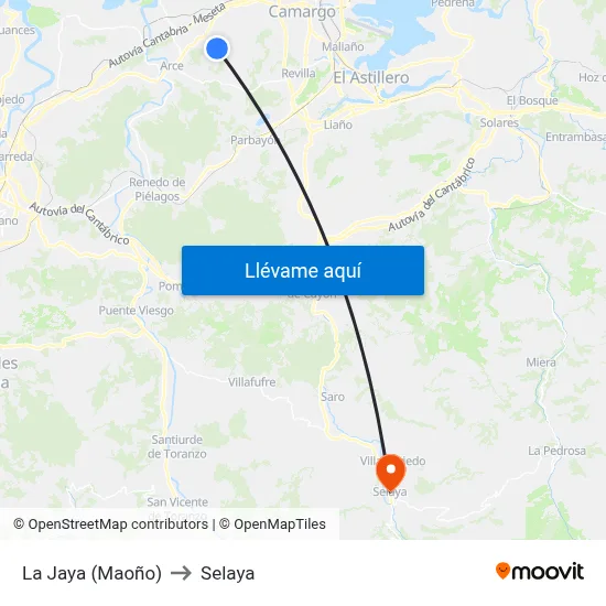La Jaya (Maoño) to Selaya map
