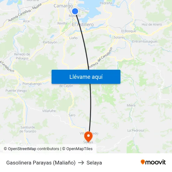 Gasolinera Parayas (Maliaño) to Selaya map