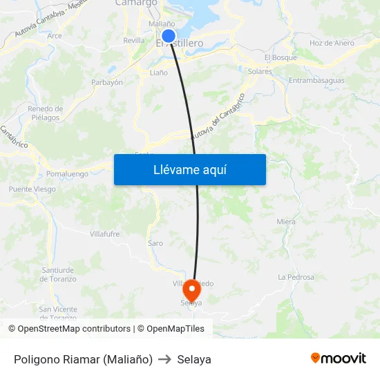 Poligono Riamar (Maliaño) to Selaya map