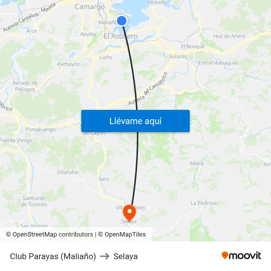 Club Parayas (Maliaño) to Selaya map