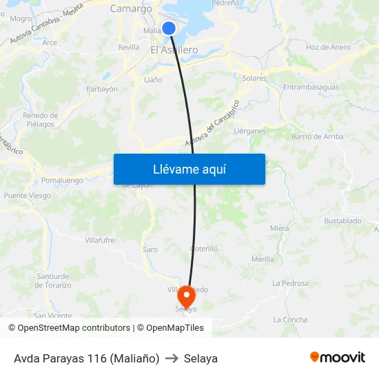 Avda Parayas 116 (Maliaño) to Selaya map